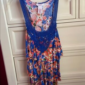 blue & orange flowered candies tank (S)